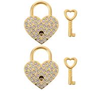Sosoport Lucchetto a Forma di Cuore con Decorazioni Brillanti Set da 2 Piccoli Lucchetti in Metallo Dorato per Bagagli Armadietti e Zaini Lucchetto dell'Amore Sicuro per Viaggi e Uso