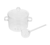 Sosoport Pentola in Vetro Borosilicato con Coperchio e Cucchiaio 1500ml | Vetro Trasparente ad Alta Borosilicate, Compatibile con Piano Elettrico Ceramico, per Zuppe e Noodles