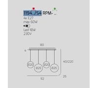 SOSP. CROMO 4 LUCI RETTANGOLARE VETRI (1 PICCOLO AM+1 PICCOLO BR+1 MEDIO AM+1 MEDIO BR) 1194CR-S4 RPM-AB