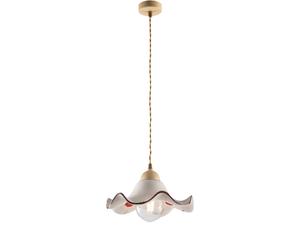 Sospensione 1 Luce Anemone In Ferro Laccato Avorio E Ceramica Decorata