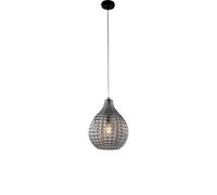 Sospensione 1 Luce Diamante In Ferro Nero E Vetro Soffiato Grigio Specchiato