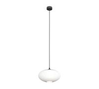Sospensione 1 Luce Iris In Acciaio Nero Paralume Plissettato Bianco