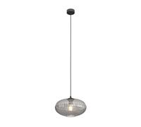 Sospensione 1 Luce Iris In Acciaio Nero Paralume Plissettato Fumè