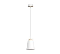 Sospensione 1 Luce Lancillotto A Cono In Acciaio Bianco E Legno Naturale