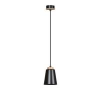 Sospensione 1 Luce Lancillotto A Cono In Acciaio Nero E Legno Naturale