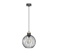 Sospensione 1 Luce Morgana Paralume A Gabbia In Acciaio Nero E Legno Naturale