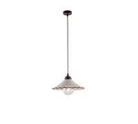 Sospensione 1 Luce Osteria In Ferro Nero Ruggine E Coppa In Ceramica Decorata