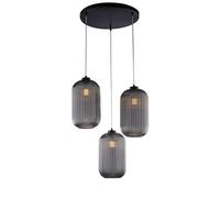 Sospensione 3 Luci Krizia In Ferro Nero Vetro Grigio Specchiato Effetto Plisse'