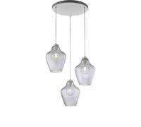 Sospensione 3 Luci Maya Ferro Laccato Bianco Vetro Soffiato Trasparente Iridato