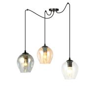 Sospensione 3 Luci Parsifal In Acciaio Nero E Vetro Multicolor Con Cavi Lunghi