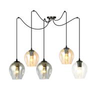 Sospensione 5 Luci Parsifal In Acciaio Nero E Vetro Multicolor Con Cavi Lunghi