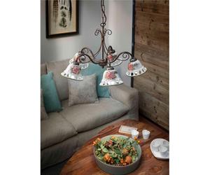 Sospensione a Cinquelampade da interno in materiale Ceramico NAPOLI CLASSIC dimensione 56x56x h 35 cm peso 4,8 kg - Attacco Lampada E 14 Vintage Tortora multicolor
