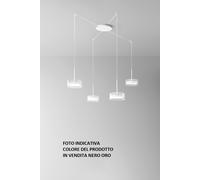 Sospensione Aere in alluminio colore oro e nero 4 luci a LED 14W 4480LM - 3000K diffusore in vetro dimmerabile