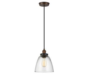 Sospensione Baskin Vetro Ottone Antico Verniciato Zinco 1 Luce E27 D22,8Cm