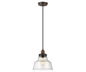 Sospensione Baskin Vetro Ottone Verniciato Zinco Scuro 1 Luce E27 D25,4Cm