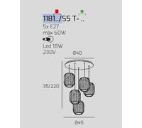 SOSPENSIONE BIANCO 5 LUCI TONDA VETRI 2X TR + 3X FU 1181BI-S5 T-TF