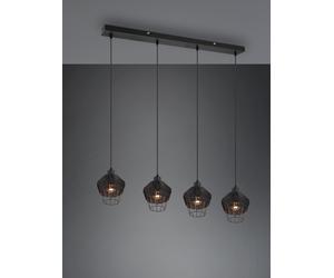 Sospensione BORKA 4 diffusori in rattan colore nero opaco R31264002