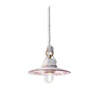 Sospensione Classico Asti Ferro E Ceramica Ottone Satinato Decorato 1 Luce E27