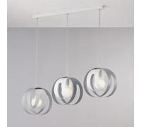 Sospensione con Binario e diffusori taglio laser in ferro laccato tre luci TOBIAS Dimensioni 86x h26cm - MAX 133,3 x E27 - 55 Watt Max, Cavo Elettrico Regolabile colore Bianco Grigio grigio
