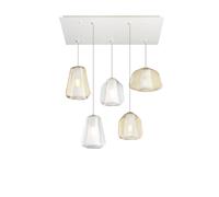 Sospensione Contemp Rett Double Skin Metallo Bianco Vetro Trasp Ambra 5 Luci E27