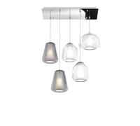 Sospensione Contemp Rett Double Skin Metallo Cromo Vetro Mix Trasp Fumè 5 Luci