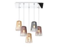 Sospensione Contemp. Rett. Shaded Metallo Cromo Vetro Multicolor 5 Luci E27