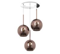 Sospensione Contemp. Rosone Tondo Future Met. Cromo Vetro Rame 3 Luci E27 D52Cm
