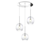 Sospensione Contemp. Rosone Tondo Future Met. Cromo Vetro Trasp. 3 Luci E27 47Cm