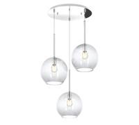 Sospensione Contemp. Rosone Tondo Future Met. Cromo Vetro Trasp. 3 Luci E27 52Cm