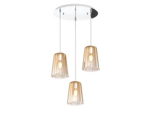 Sospensione Contemp. Rosone Tondo Shaded Metallo Cromo Vetro Ambra 3 Luci E27