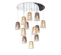 Sospensione Contemp. Rosone Tondo Shaded Metallo Cromo Vetro Ambra Rame 12 Luci [EEK: A++]