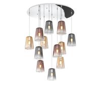 Sospensione Contemp. Rosone Tondo Shaded Metallo Cromo Vetro Multicolor 12 Luci