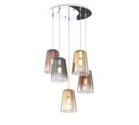 Sospensione Contemp. Rosone Tondo Shaded Metallo Cromo Vetro Multicolor 5 Luci