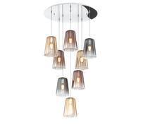 Sospensione Contemp. Rosone Tondo Shaded Metallo Cromo Vetro Multicolor 8 Luci [EEK: A++]