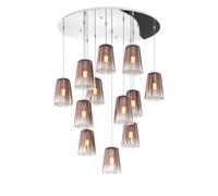 Sospensione Contemp. Rosone Tondo Shaded Metallo Cromo Vetro Rame 12 Luci E27