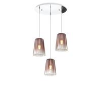 Sospensione Contemp. Rosone Tondo Shaded Metallo Cromo Vetro Rame 3 Luci E27