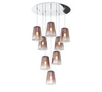 Sospensione Contemp. Rosone Tondo Shaded Metallo Cromo Vetro Rame 8 Luci E27