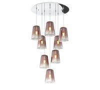 Sospensione Contemp. Rosone Tondo Shaded Metallo Cromo Vetro Rame 8 Luci E27 [EEK: A++]