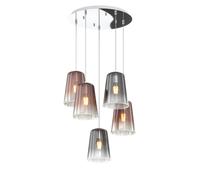 Sospensione Contemp. Rosone Tondo Shaded Metallo Cromo Vetro Rame E Cromo 5 Luci