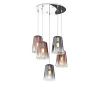Sospensione Contemp. Rosone Tondo Shaded Metallo Cromo Vetro Rame E Cromo 5 Luci