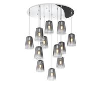 Sospensione Contemp. Rosone Tondo Shaded Metallo E Vetro Cromo 12 Luci E27