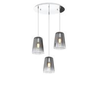 Sospensione Contemp. Rosone Tondo Shaded Metallo E Vetro Cromo 3 Luci E27