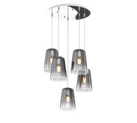 Sospensione Contemp. Rosone Tondo Shaded Metallo E Vetro Cromo 5 Luci E27