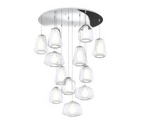 Sospensione Contemp Tonda Double Skin Metallo Cromo Vetro Mix Trasp 12 Luci E27