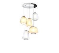 Sospensione Contemp Tonda Double Skin Metallo Cromo Vetro Mix Trasp Ambra 5 Luci