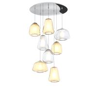 Sospensione Contemp Tonda Double Skin Metallo Cromo Vetro Mix Trasp Ambra 8 Luci