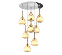 Sospensione Contemp Tonda Kona Metallo Cromo Vetro Ambra 8 Luci E27
