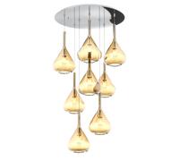 Sospensione Contemp Tonda Kona Metallo Cromo Vetro Ambra 8 Luci E27