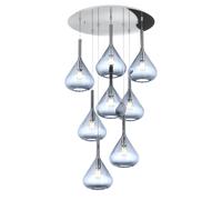 Sospensione Contemp Tonda Kona Metallo Cromo Vetro Blu 8 Luci E27
