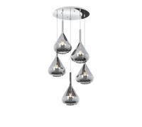 SOSPENSIONE CROMO 5 LUCI TONDA VETRI FUME 1177CR-S5 T-FU